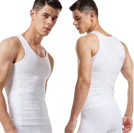Men's abdominal compression shirt, basic style, soft fabric round neck