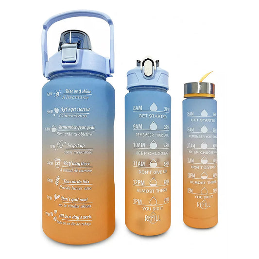 3 en 1 Botellas de agua motivacional antiderrames