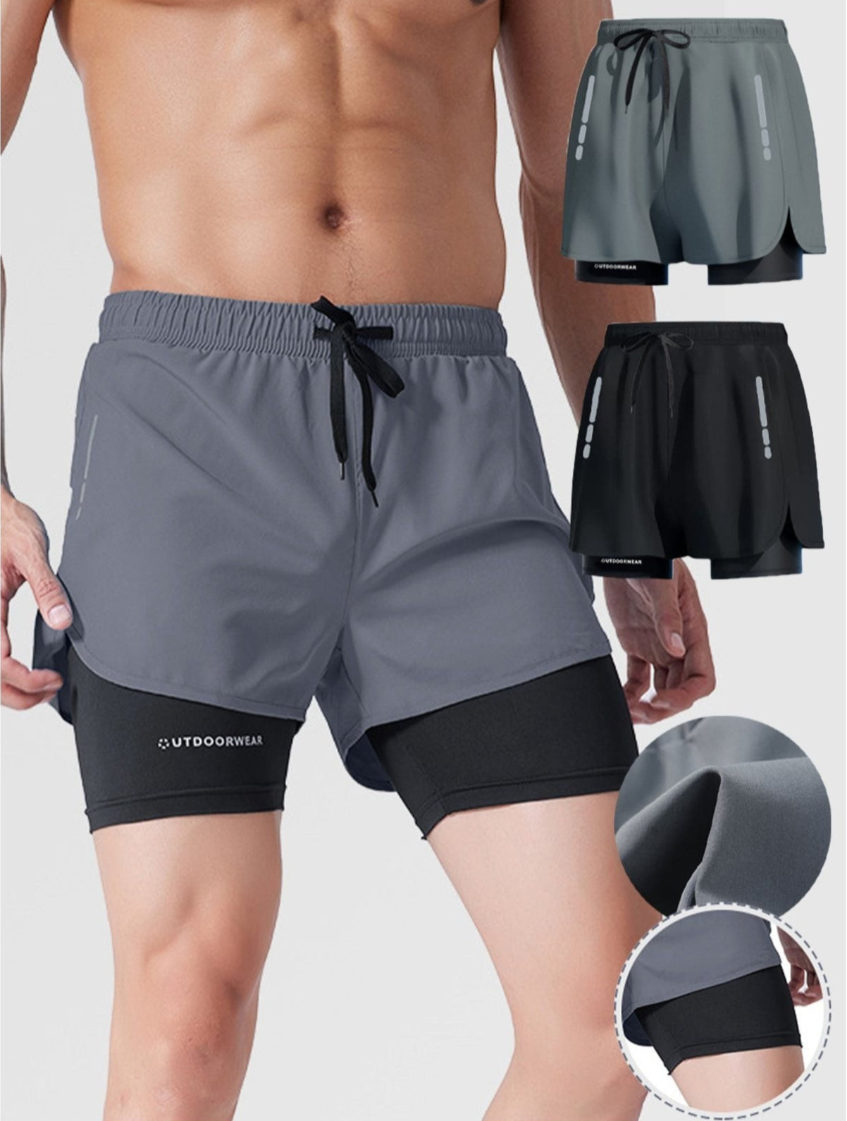 Shorts deportivos 2 en 1 de doble capa para hombre