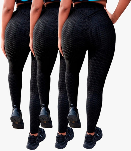 Leggings elásticos para mujer con textura de panal, cintura ancha y corte ajustado