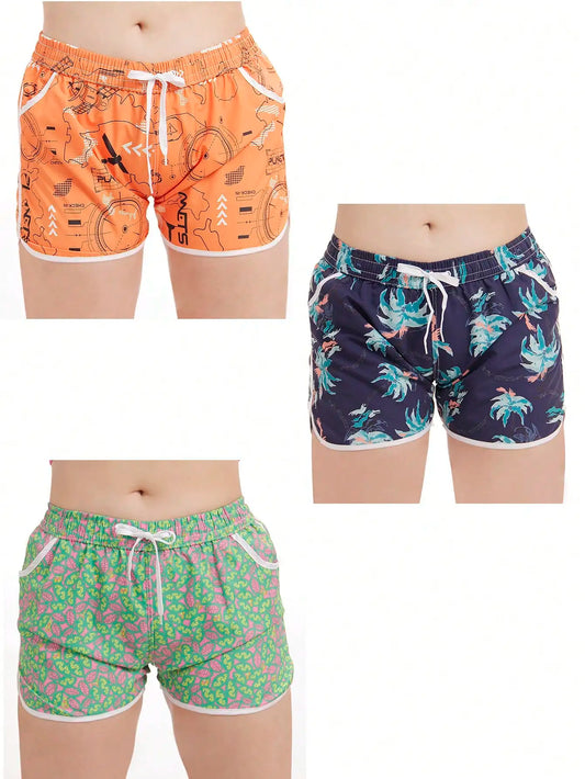 Pack of 3 short sports shorts for women with vibrant and unique prints