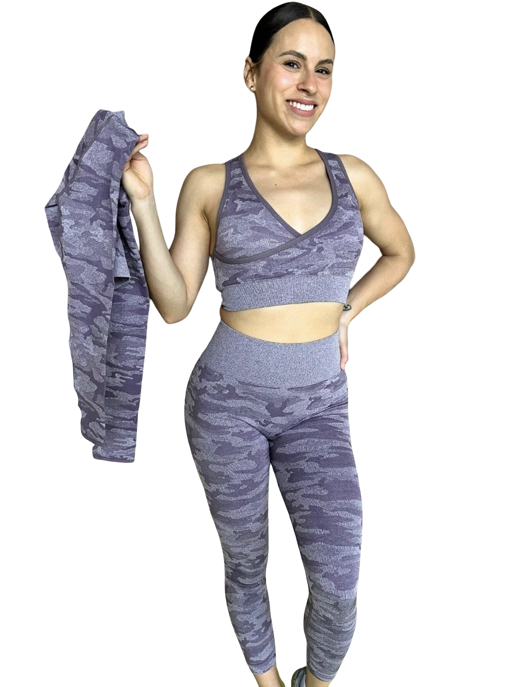 3-piece Camouflage Sports Set: Leggings, Sports Top, and T-shirt