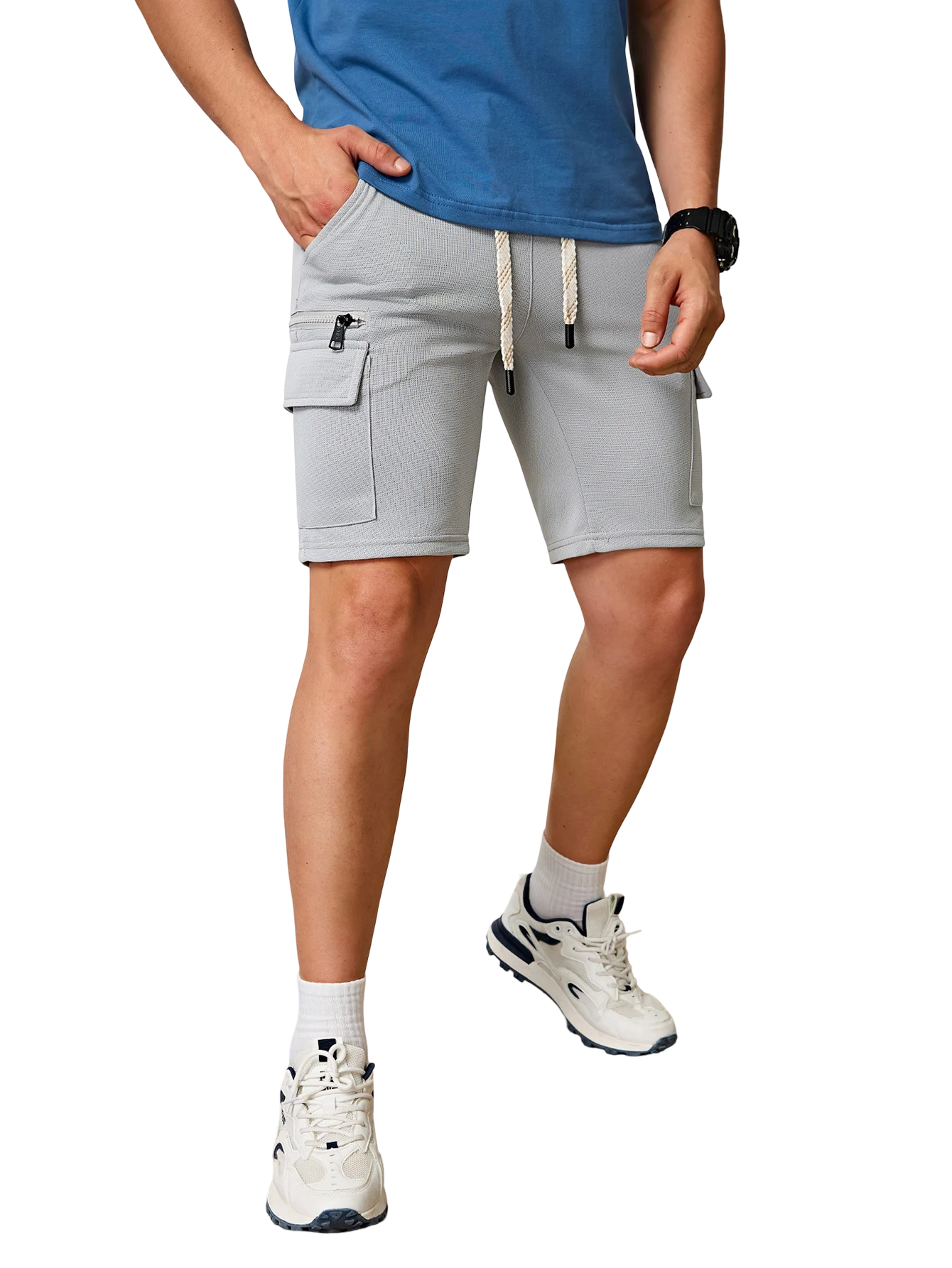Bermuda deportiva para hombre con bolsillos y cordón ajustable en la cintura