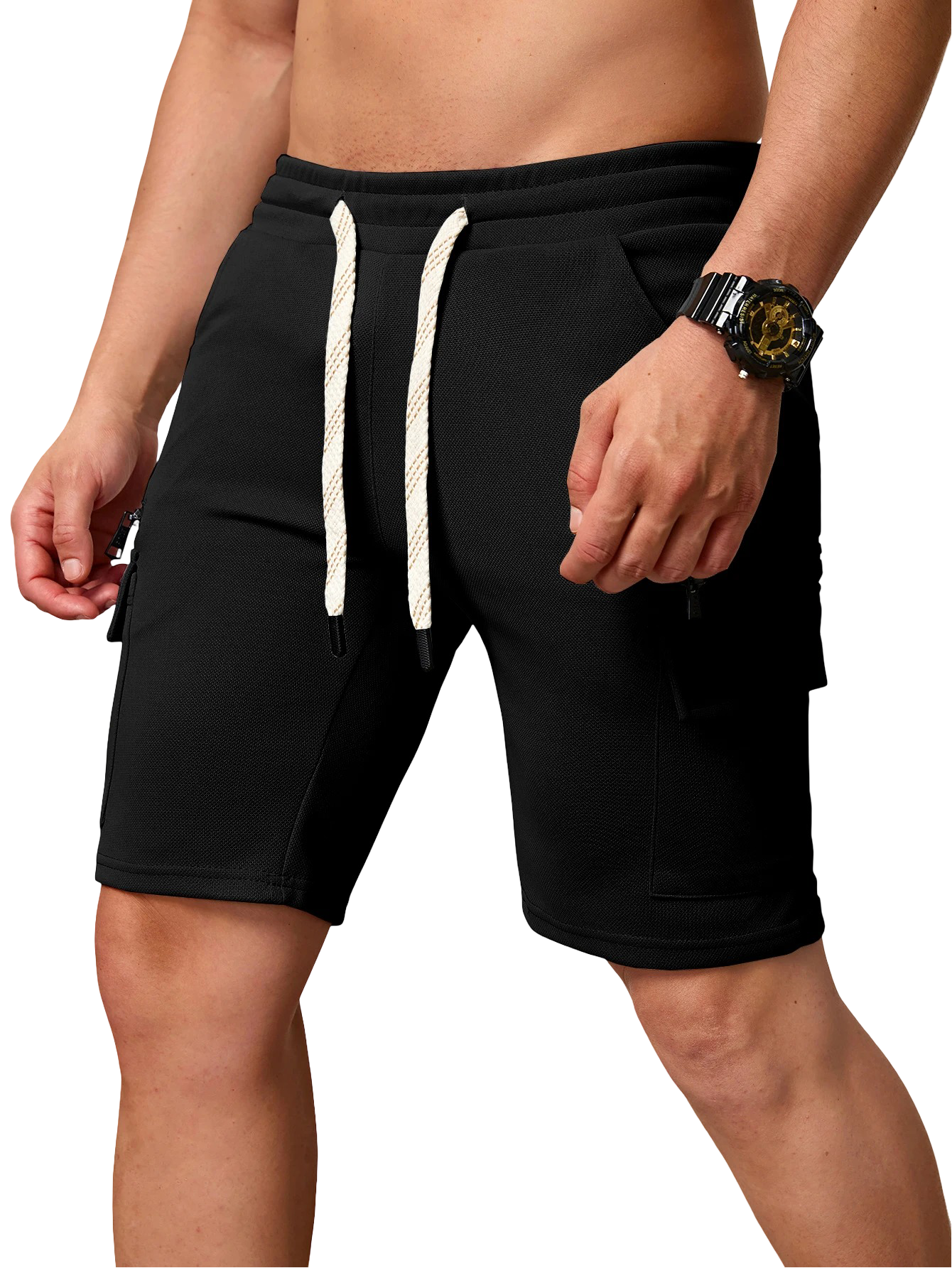 Bermuda deportiva para hombre con bolsillos y cordón ajustable en la cintura