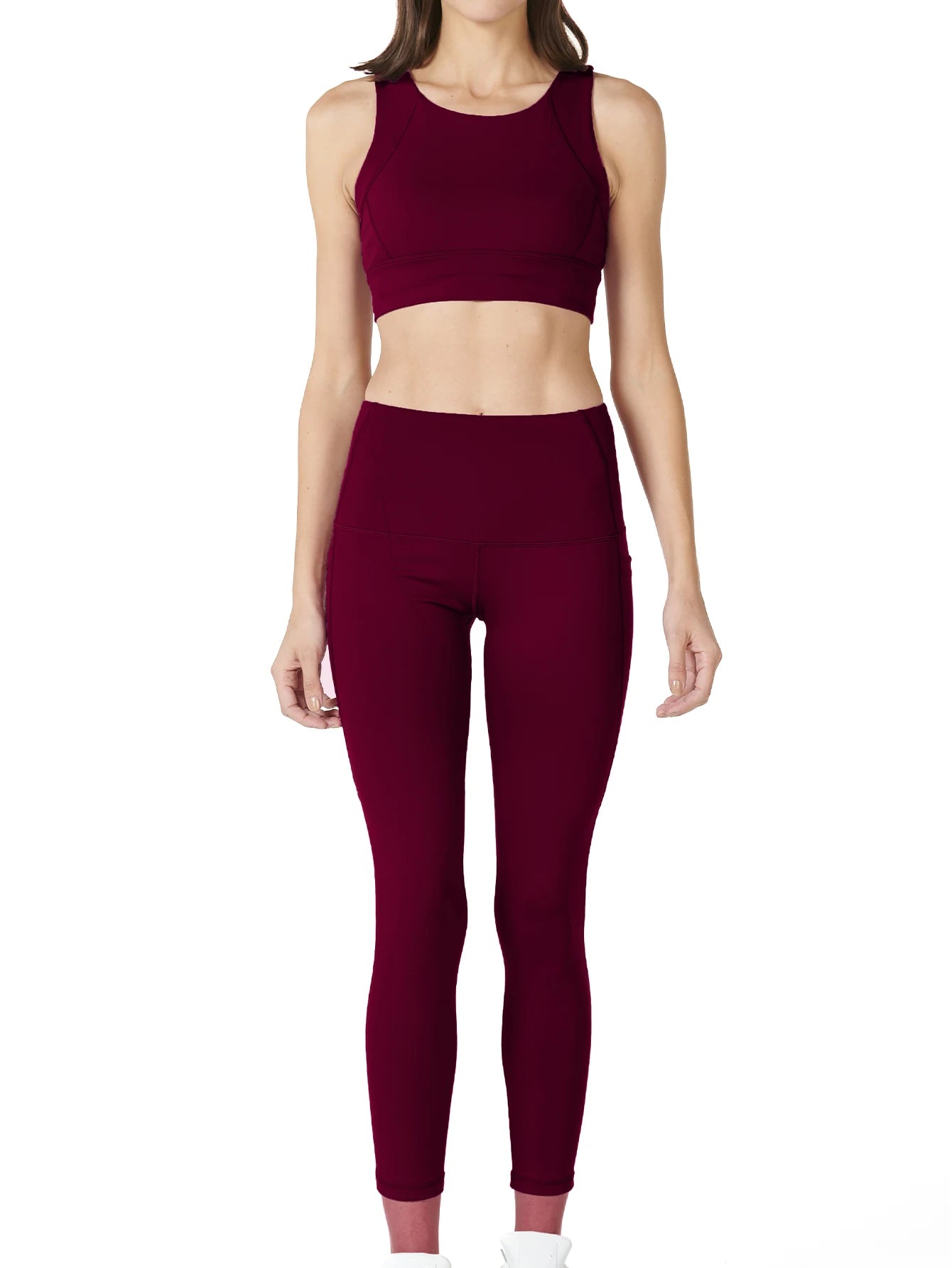 Women's sports set, high-waisted leggings and top with removable cup 