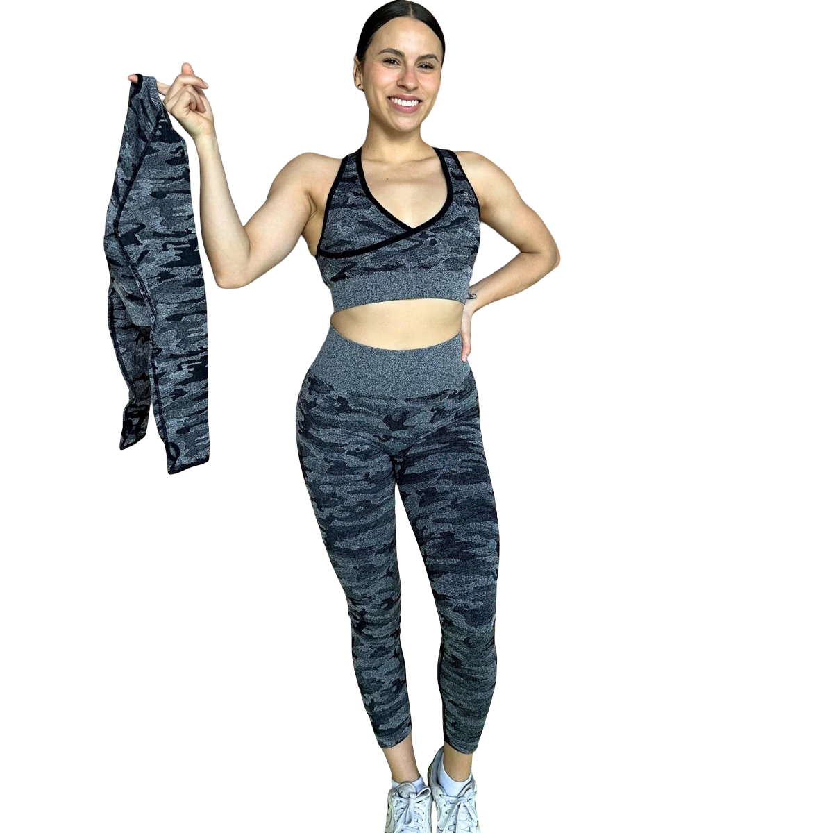 3-piece Camouflage Sports Set: Leggings, Sports Top, and T-shirt
