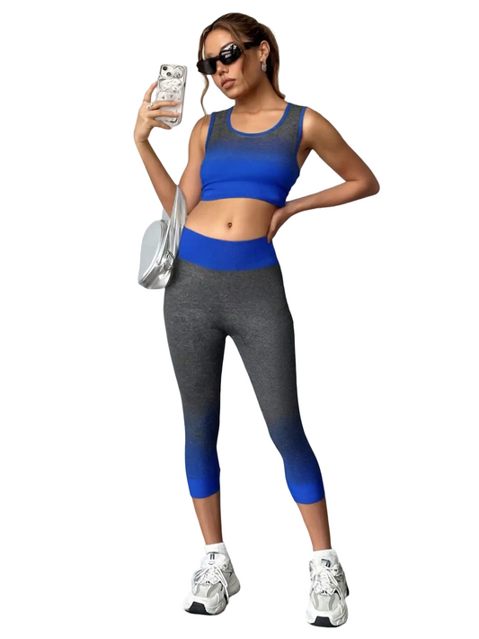 2 en 1 Conjunto deportivo de leggings cortos bicolor