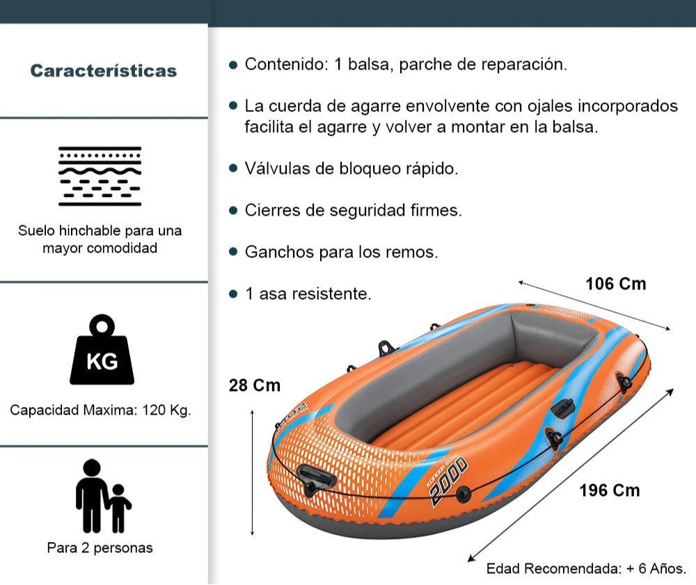Inflatable boat for 2 people