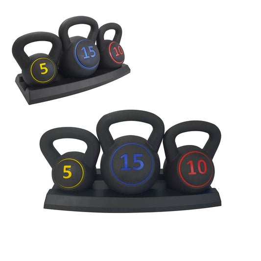 3-piece kettlebells, 5, 10, and 15 lb