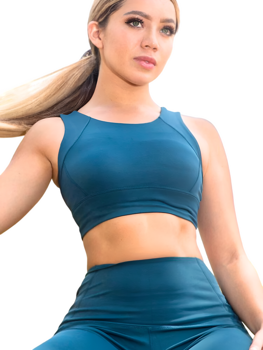 Women's sports set, high-waisted leggings and top with removable cup 