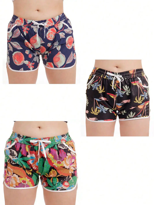 Pack of 3 short sports shorts for women with vibrant and unique prints