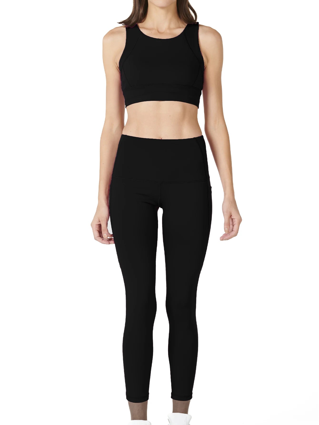 Women's sports set, high-waisted leggings and top with removable cup 