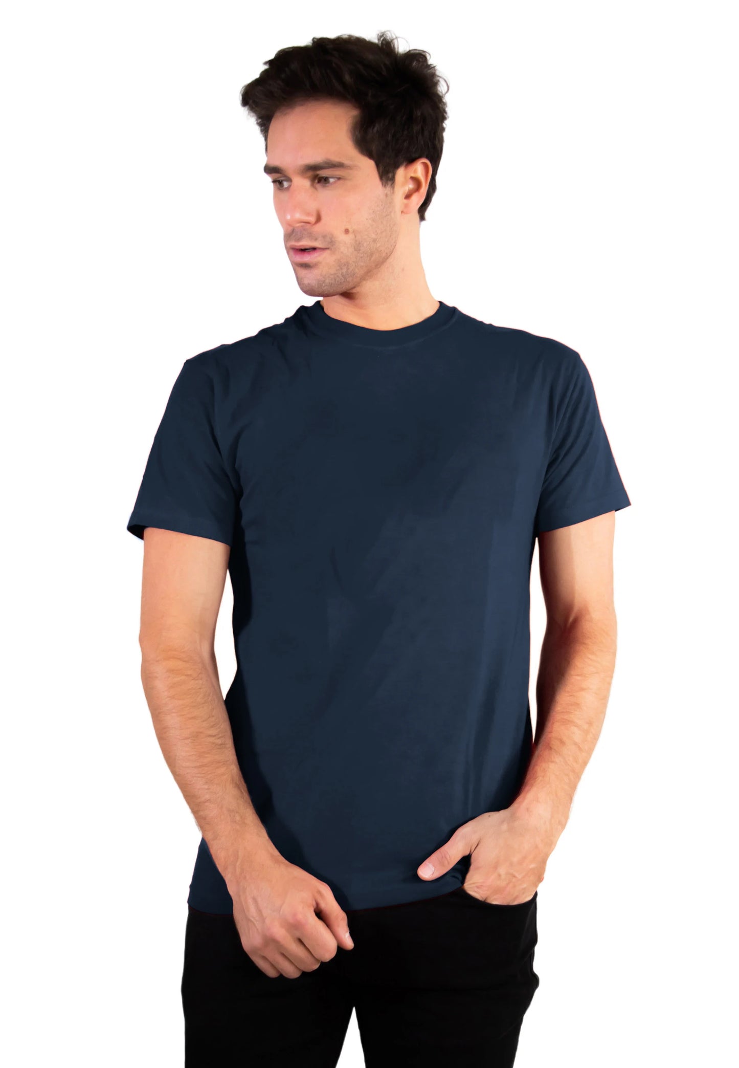 Camiseta deportiva de cuello redondo para hombre de algodón suave y transpirable