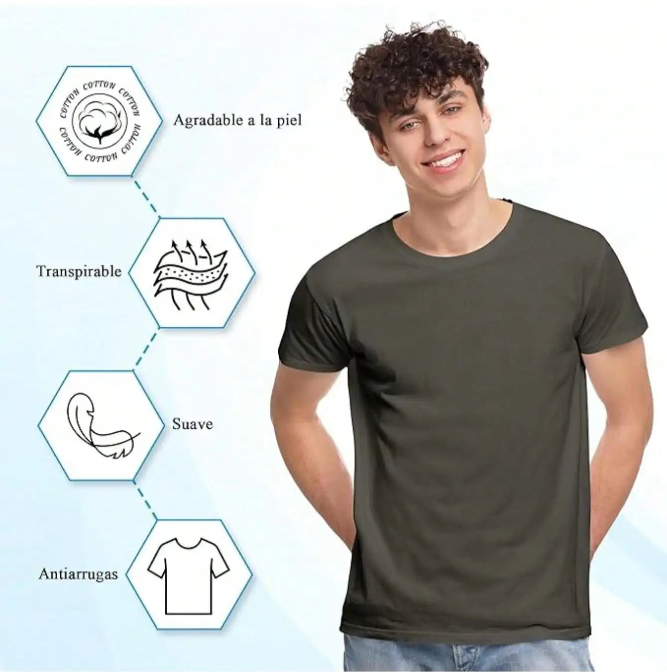 Set 3 camisetas de cuello redondo para hombre, suaves, transpirables y resistentes