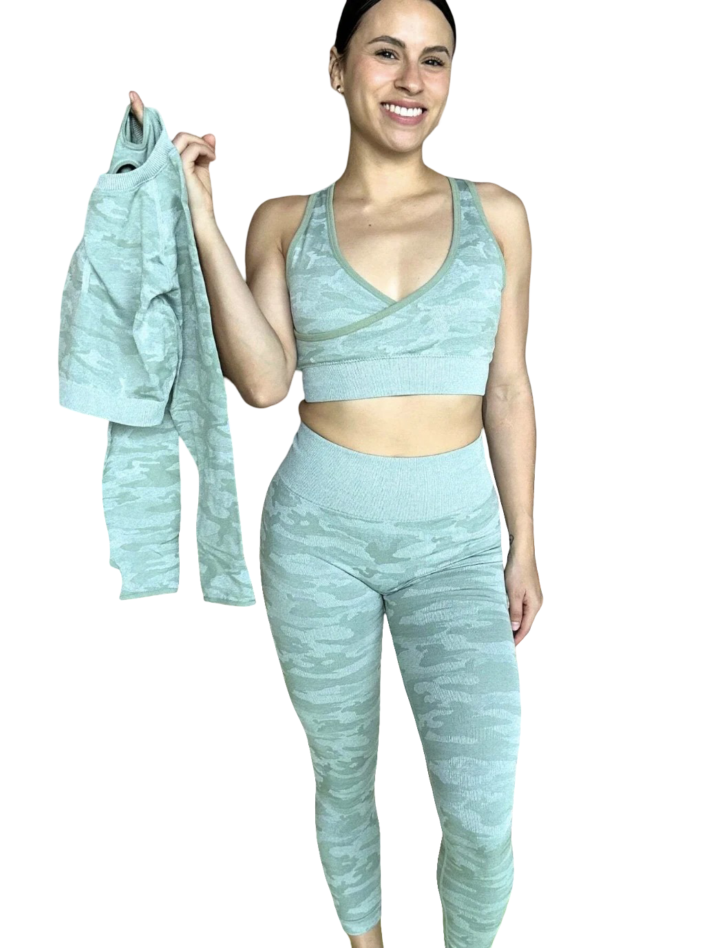 3-piece Camouflage Sports Set: Leggings, Sports Top, and T-shirt