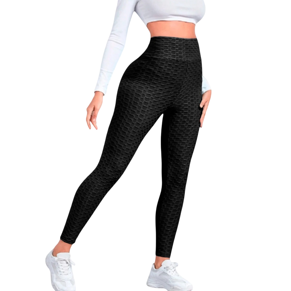 Women's stretchy sports leggings with honeycomb texture