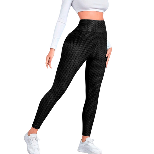 Women's stretchy sports leggings with honeycomb texture