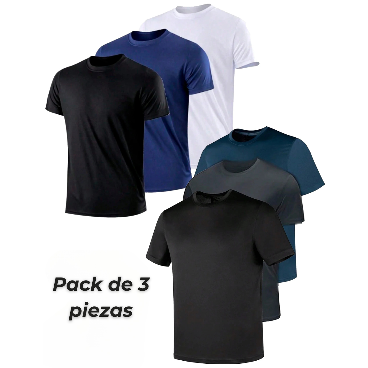 Set 3 camisetas de cuello redondo para hombre, suaves, transpirables y resistentes