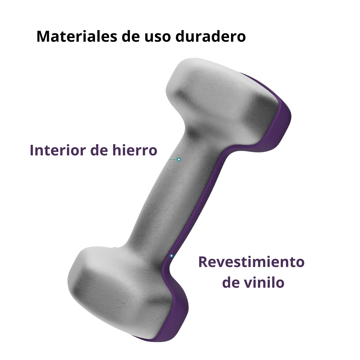 Set of 2 dumbbells, 2 kg, with non-slip vinyl coating and matte finish