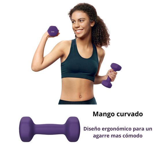 Set of 2 dumbbells, 2 kg, with non-slip vinyl coating and matte finish