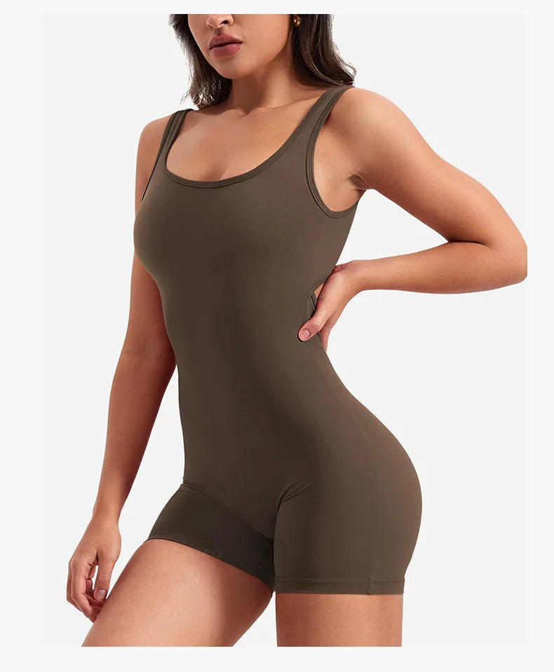 Mono deportivo con cuello cuadrado, ajustados, sexys, sin mangas, con espalda descubierta