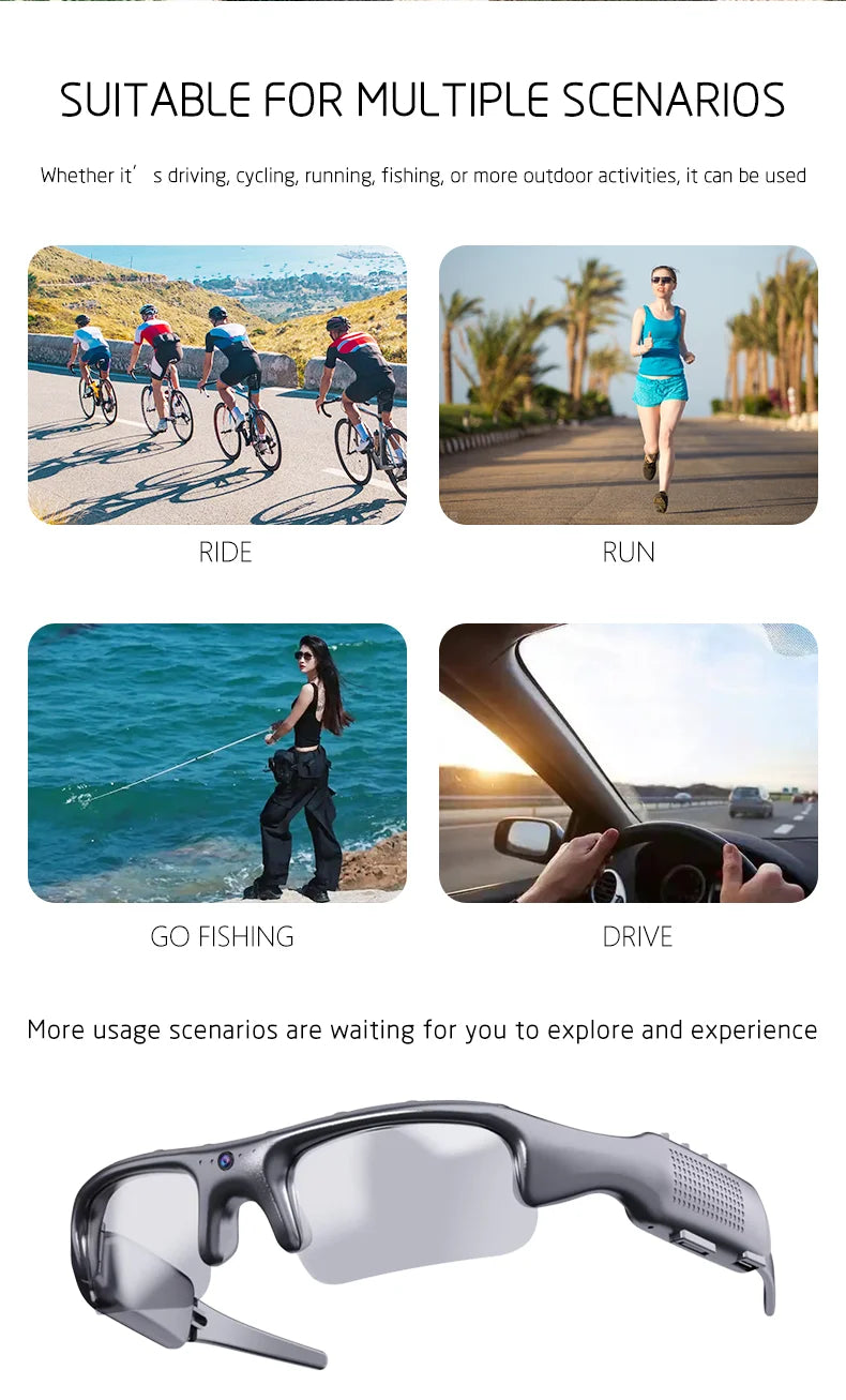 Gafas inteligentes con canara de video HD 1080P con aplicación WIFI, para deportes al aire libre