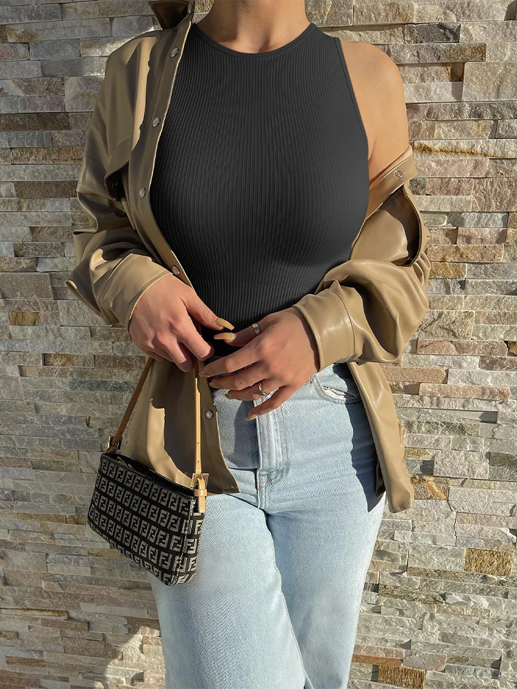 Body Sexy de cuello redondo para mujer, sin mangas, de alta elasticidad y cómodo