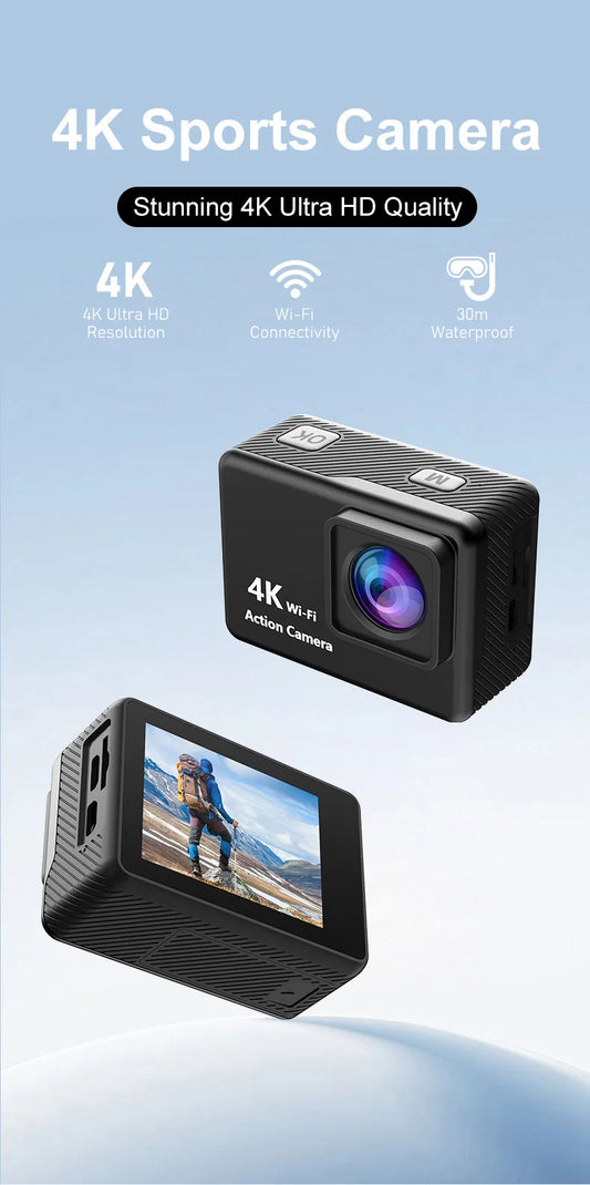 Cámara de acción para casco, grabación de vídeo, ciclismo, esquí, Ultra HD, WiFi, 4K/30 fps, 2,0 pulgadas, sumergible 30 m
