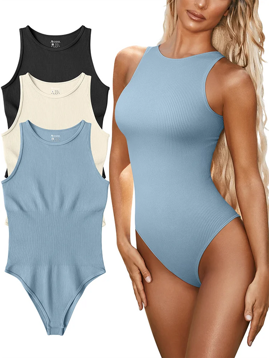 Body Sexy de cuello redondo para mujer, sin mangas, de alta elasticidad y cómodo