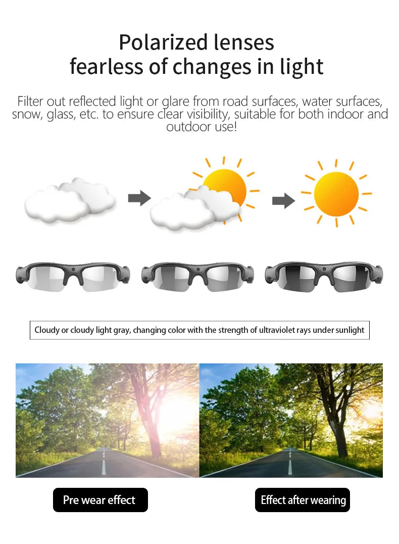 Gafas inteligentes con canara de video HD 1080P con aplicación WIFI, para deportes al aire libre