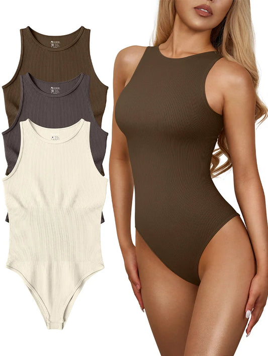 Body Sexy de cuello redondo para mujer, sin mangas, de alta elasticidad y cómodo