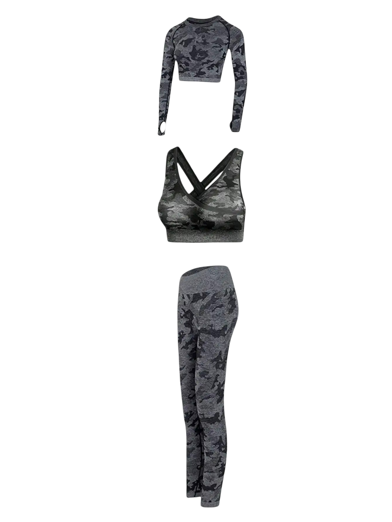 3-piece Camouflage Sports Set: Leggings, Sports Top, and T-shirt