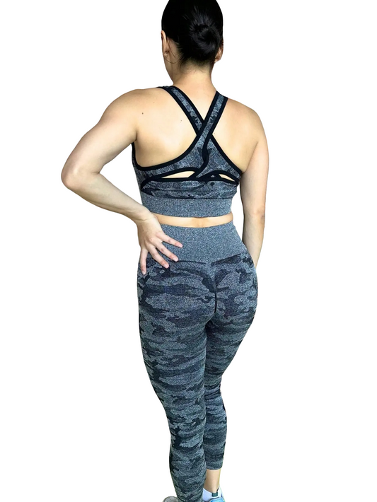 3-piece Camouflage Sports Set: Leggings, Sports Top, and T-shirt