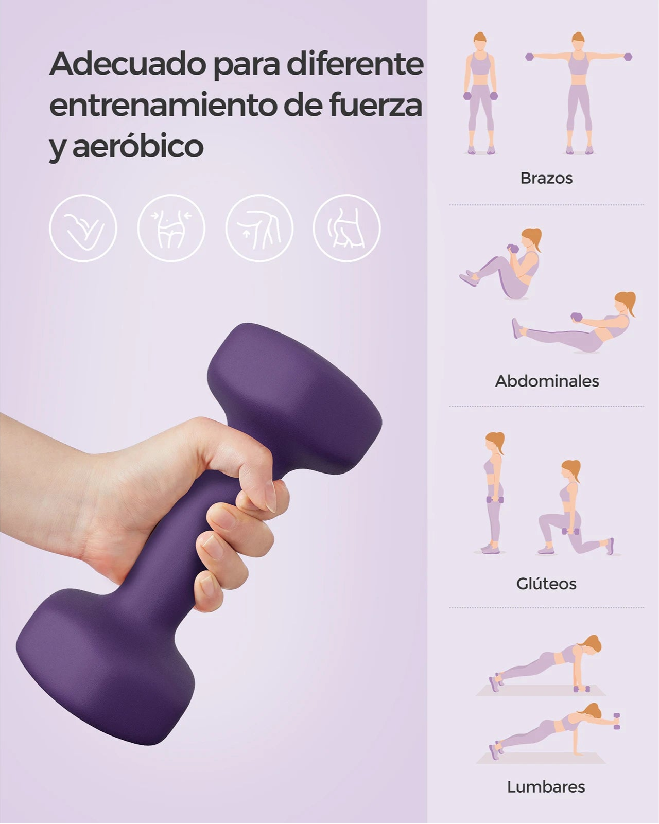 Set of 2 dumbbells, 2 kg, with non-slip vinyl coating and matte finish