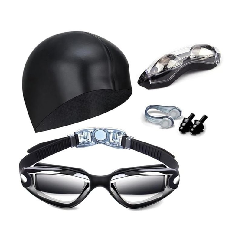 Gafas de natación antifugas con clip nasal, tapones para los oídos, gorro de natación y estuche Unisex