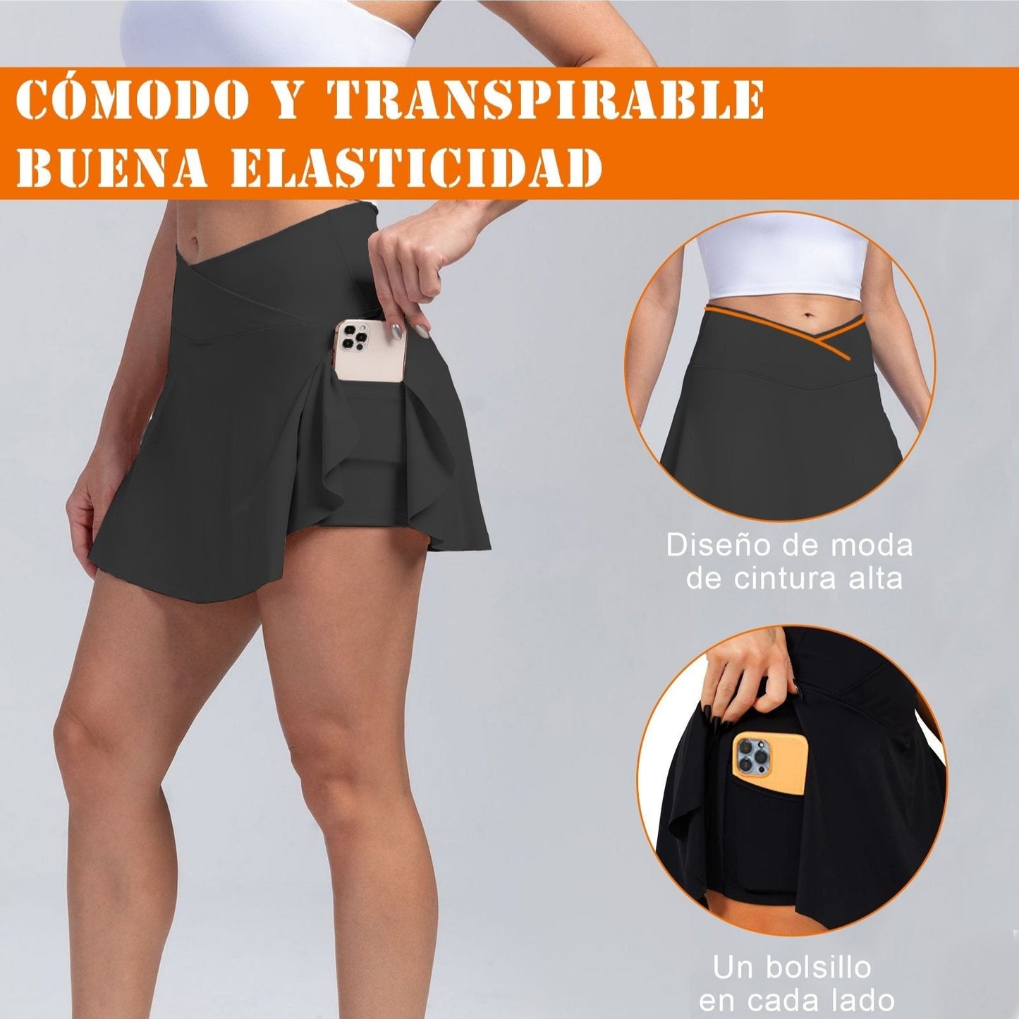 High-waisted sports skirt with pockets