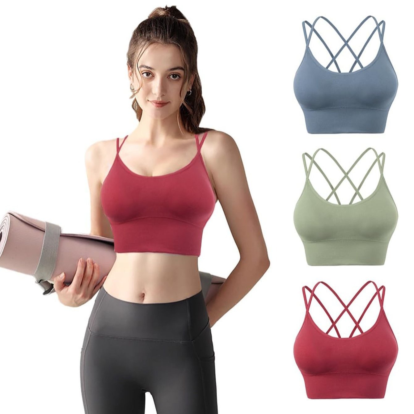 3 Sports Tops with Crossover Straps