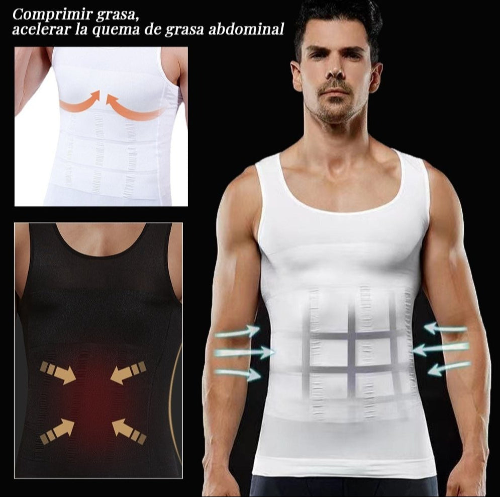 Camiseta de compresión abdominal para hombre, estilo básico, cuello redondo de tela suave