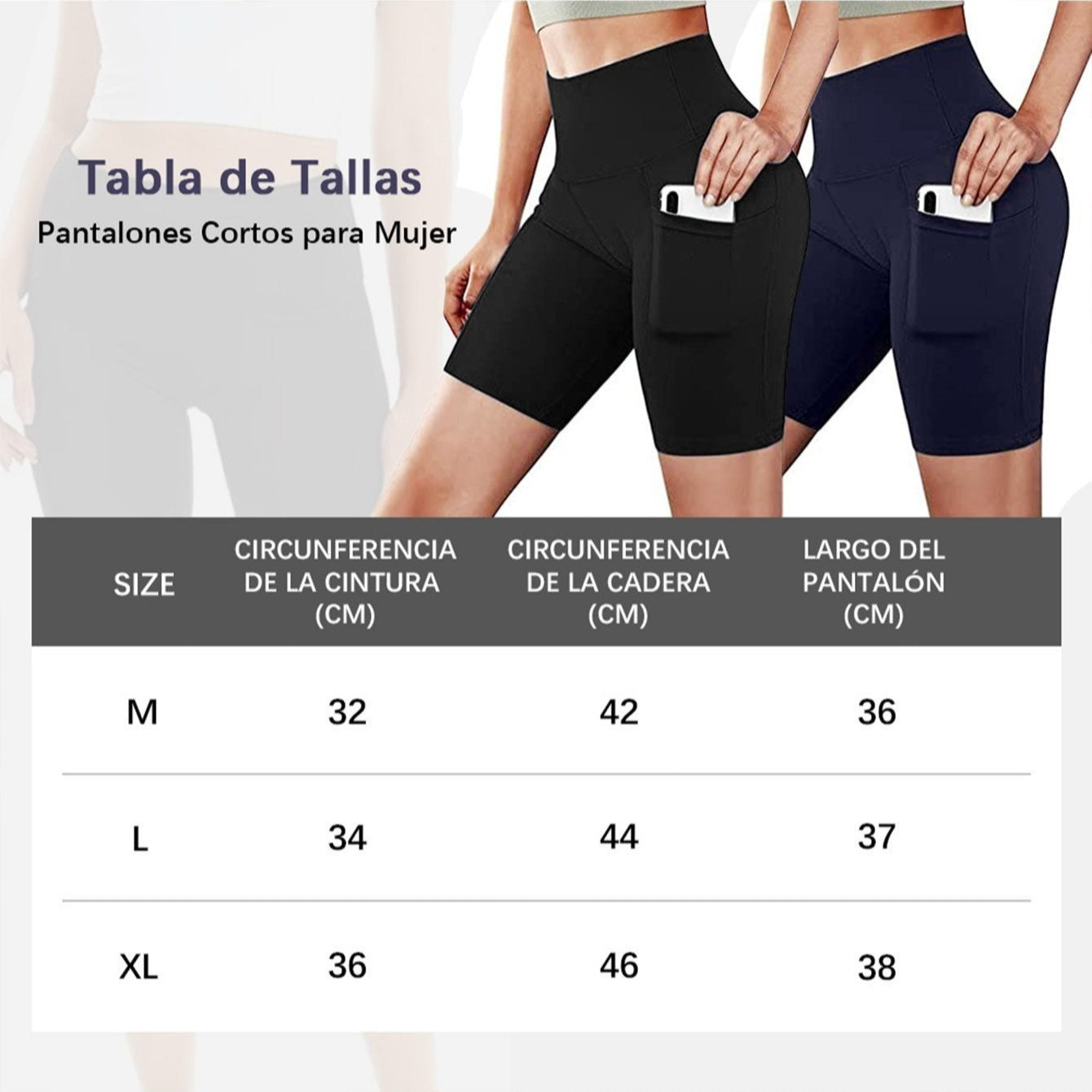 2 High-waisted athletic shorts with pockets