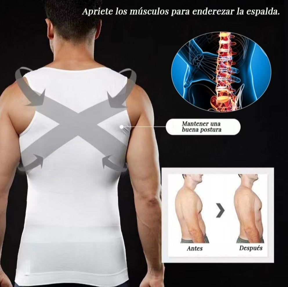 Camiseta de compresión abdominal para hombre, estilo básico, cuello redondo de tela suave