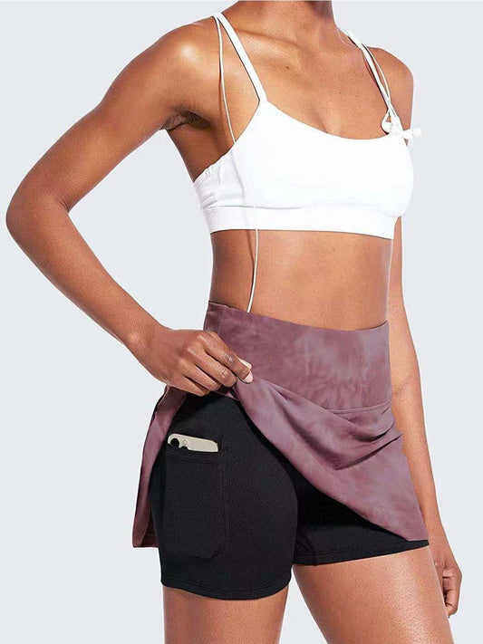 Falda shorts de cintura alta con bolsillos para mujer