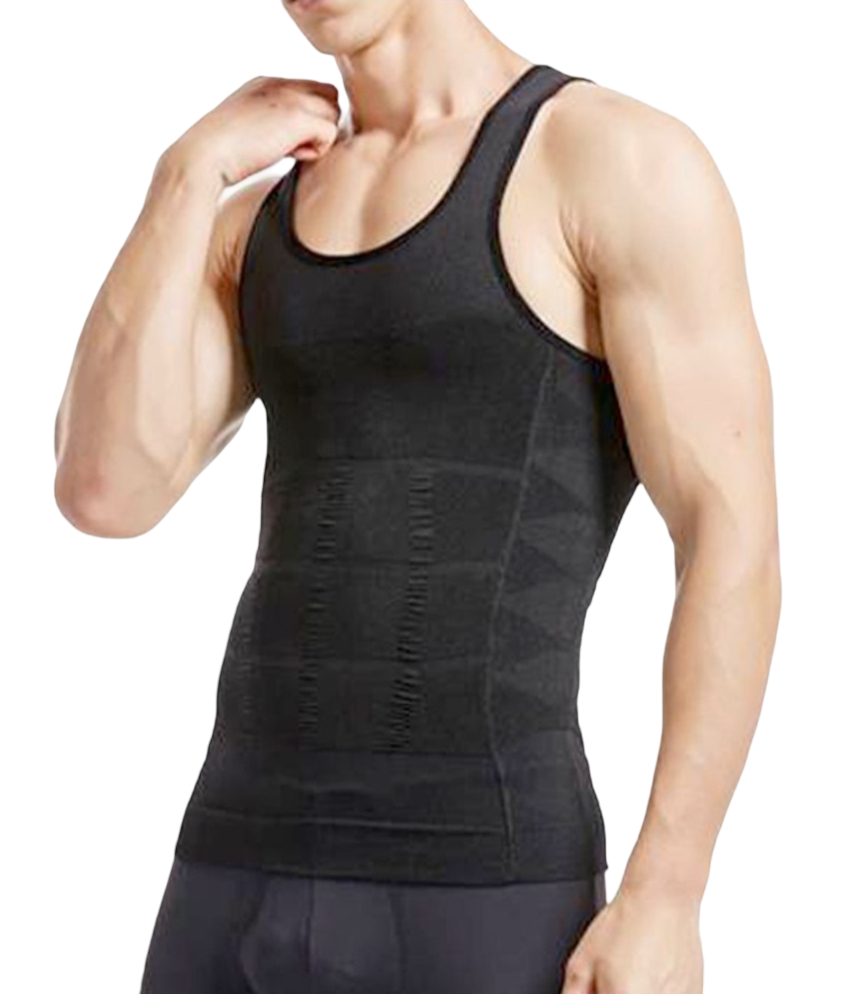 Camiseta de compresión abdominal para hombre, estilo básico, cuello redondo de tela suave