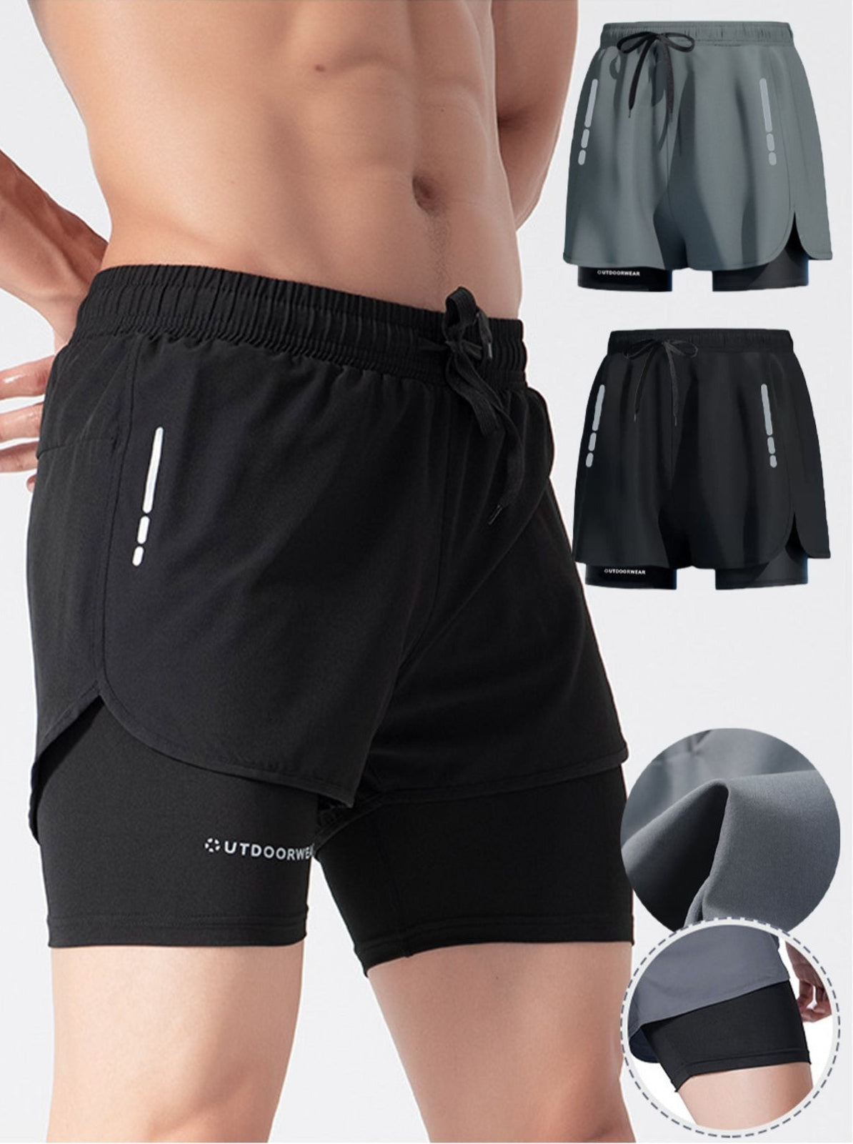 Shorts deportivos 2 en 1 de doble capa para hombre